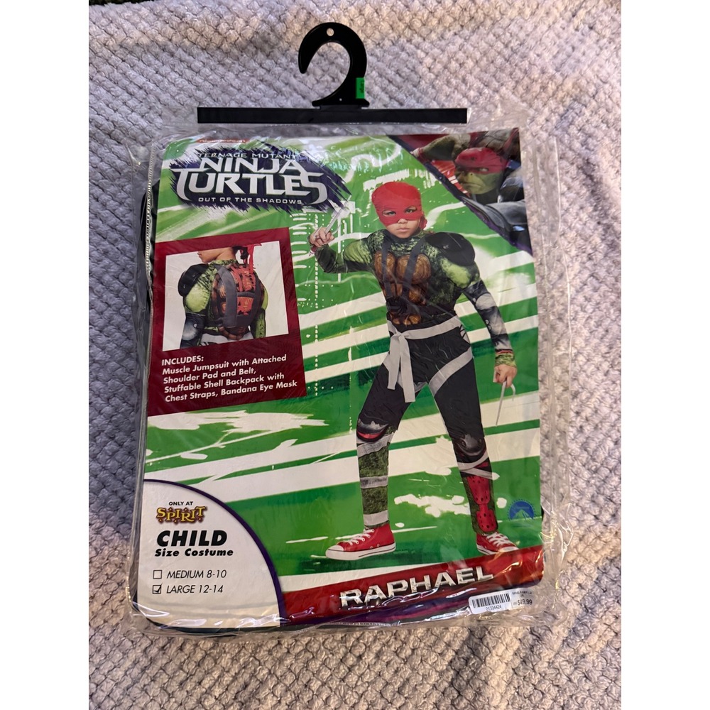 TMNT Raphael Costume Kids Large 12-14 Out of the Shadows Muscle Suit Spirit